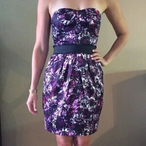 Max And Cleo Strapless Purple Floral Dress Size 2